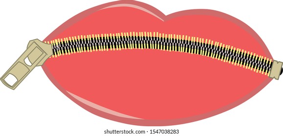 Cartoon lips zipped closed. High resolution vector file.
