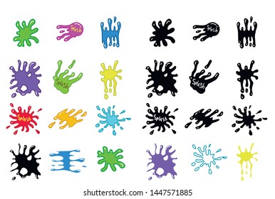 Cartoon liquid slime. colorful slime vector set on checkered. Paint drop abstract illustration.