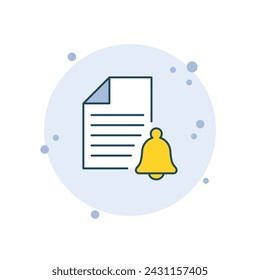 Lista de dibujos animados con icono de campana ilustración vectorial. Notificación sobre fondo de burbujas. Concepto de signo de documento.