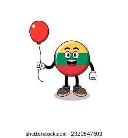 Cartoon of lithuania flag holding a balloon , character design