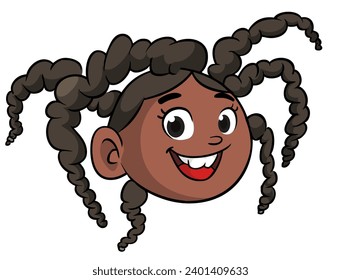 Cartoon little african girl with dreadlocks. 
Vector illustration of young teenager outlined. Girl head drawing 