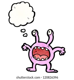 cartoon little alien with thought bubble