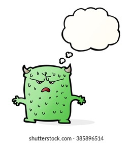 caricatura de pequeño alienígena con burbuja de pensamiento