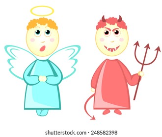 Cartoon little angel and devil