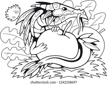 cartoon little apple dragon, coloring book, funny illustration