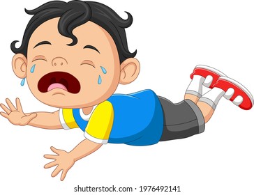 Cartoon little baby boy crying with open mouth