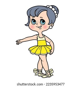 Сute cartoon little ballerina girl in ballet stand  color variation for coloring page isolated on a white background
