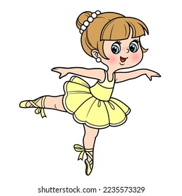 Cartoon little ballerina girl dance in lush tutu color variation for coloring page isolated on a white background