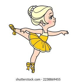 Сute cartoon little ballerina girl on one leg  color variation for coloring page isolated on a white background