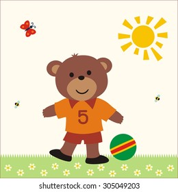 Cartoon little bear boy with ball