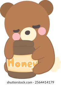 Cartoon little bear holding a jar of honey