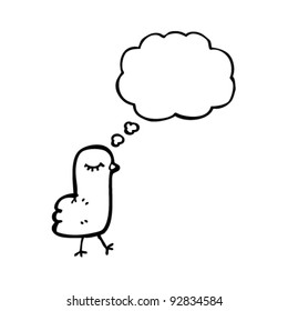 cartoon little bird with thought bubble