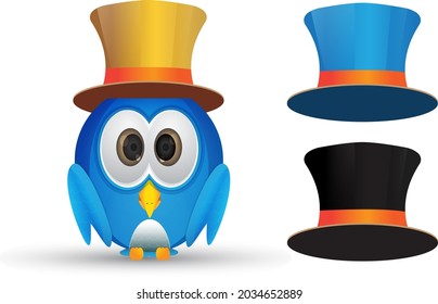 cartoon little bird wearing magician's hat