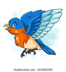 Cartoon little blue bird on white background