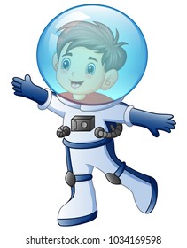 Cartoon little boy in astronaut costume