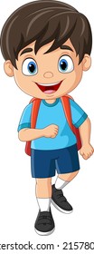 Cartoon little boy with backpack go to school