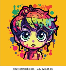 A cartoon of a little boy with big eyes. vector illustration anime style, colorful, abstract, digital art