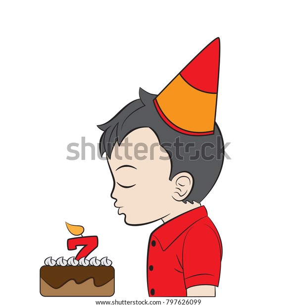 Cartoon Little Boy Blowing Out Candle Stock Vector Royalty Free