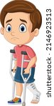 Cartoon little boy with broken leg