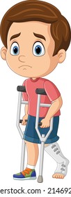 Cartoon little boy with broken leg