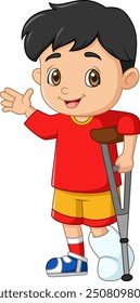 Cartoon little boy with broken leg of illustration
