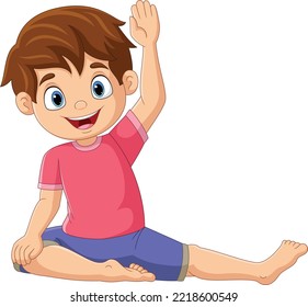 Cartoon little boy doing deer yoga pose