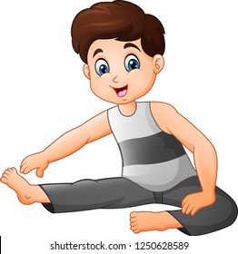 Cartoon Little boy doing exercises