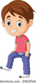 Cartoon little boy dressing up pants