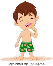 Cartoon little boy eating ice cream