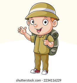 Cartoon little boy explorer with backpack