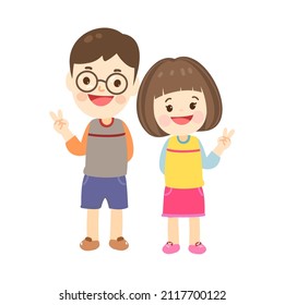 Cartoon little boy and girl character.