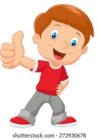 Cartoon little boy giving thumb up