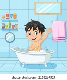 Cartoon little boy having bath