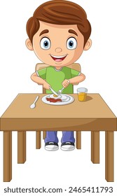 Cartoon little boy Having breakfast
