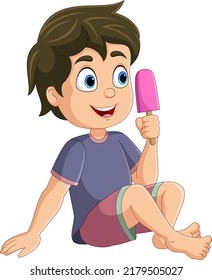 Cartoon little boy holding an ice cream