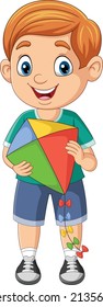 Cartoon little boy holding a kite