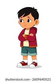 Cartoon Little Boy Illustration Vector, Cute Boy Standing Illustration, hoodie, boy shoes, vector art