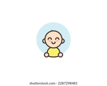 Cartoon little boy infant in blue | Cute baby boss | Logo Icon | Vector cartoon illustration | Sky Cloud Yellow Blue