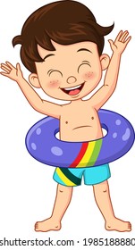 Cartoon little boy with inflatable ring