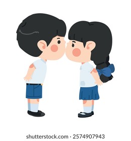 Cartoon little boy kissing a girl