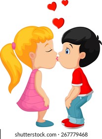 Cartoon little boy kissing a girl