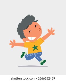 cartoon of  little boy on jeans running euphoric