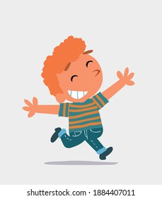 cartoon of  little boy on jeans running euphoric