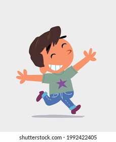 Cartoon Little Boy On Jeans Running Stock Vector (Royalty Free ...