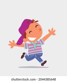 cartoon of  little boy on jeans running euphoric