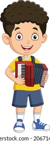 Cartoon little boy playing an accordion