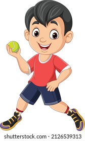 Cartoon little boy playing a baseball