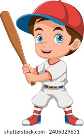 cartoon little boy playing baseball