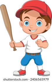 cartoon little boy playing baseball