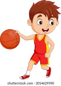 Cartoon little boy playing basketball